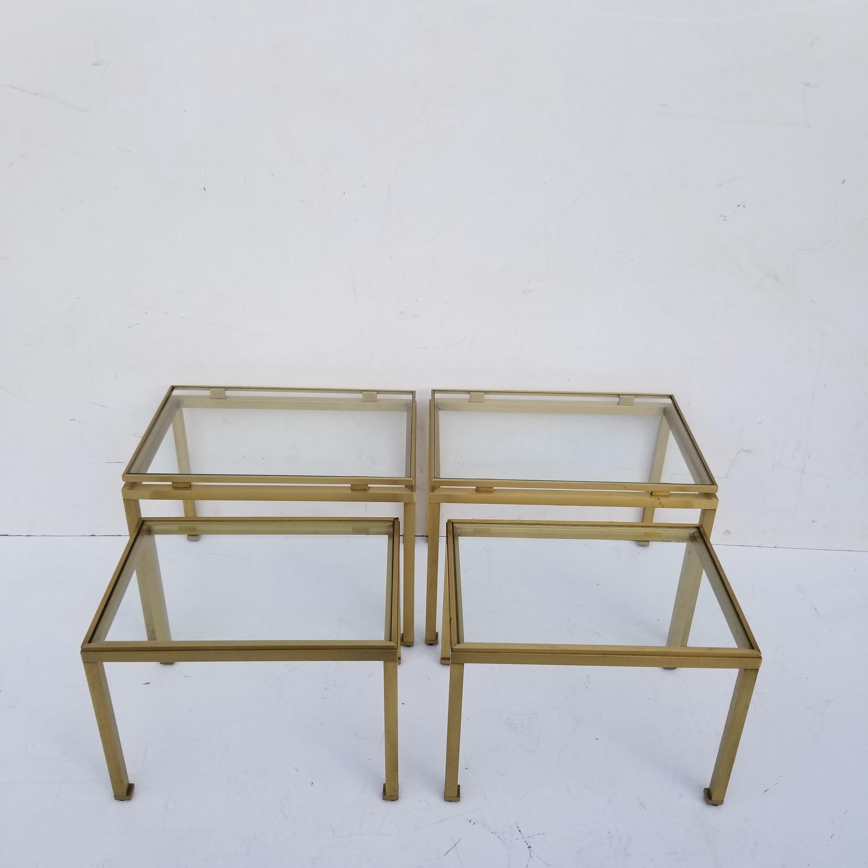 Pair of Guy Lefevre for Maison Jansen Brass and Glass Top Side Table For Sale 9