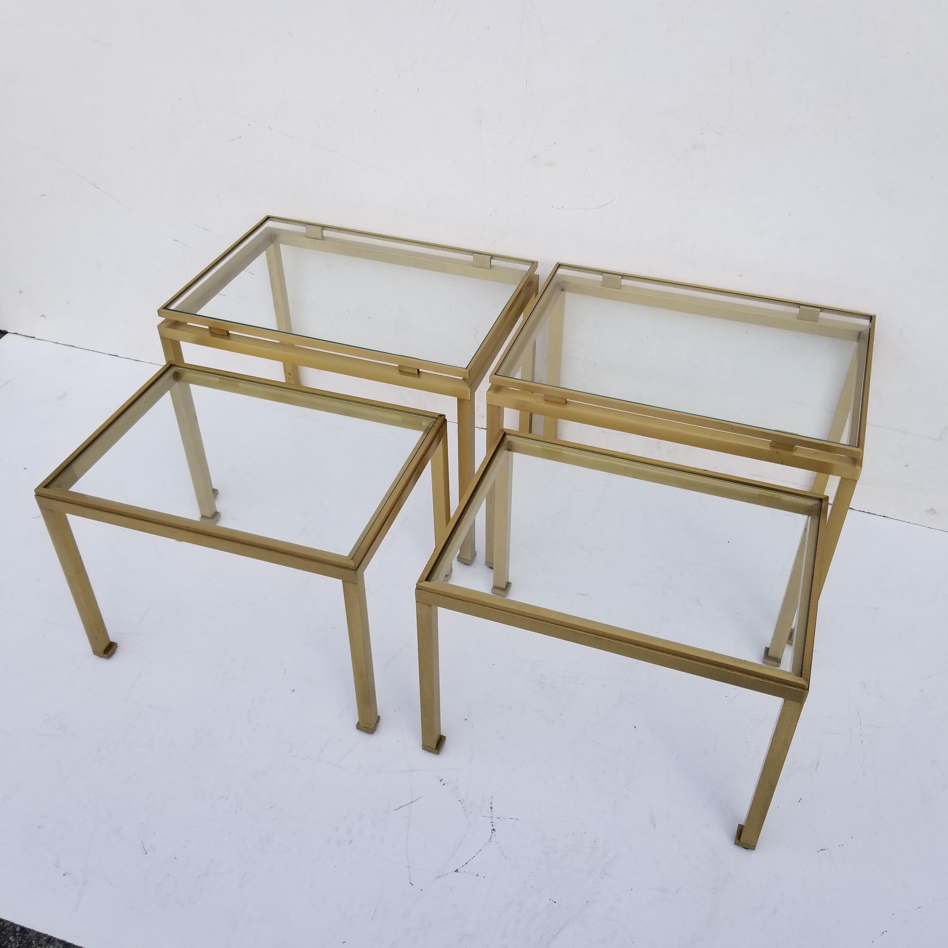 Pair of Guy Lefevre for Maison Jansen Brass and Glass Top Side Table For Sale 11