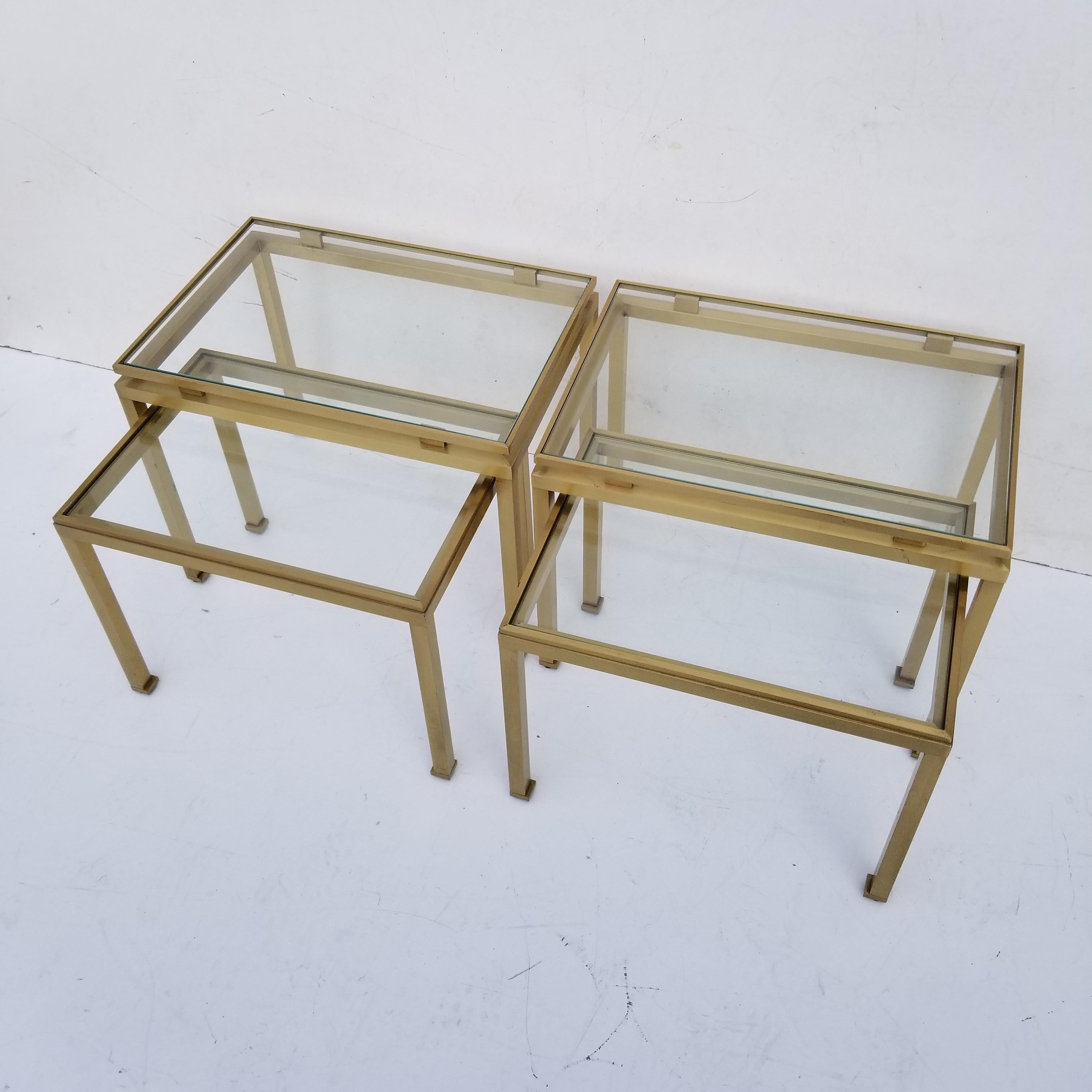 Late 20th Century Pair of Guy Lefevre for Maison Jansen Brass and Glass Top Side Table For Sale