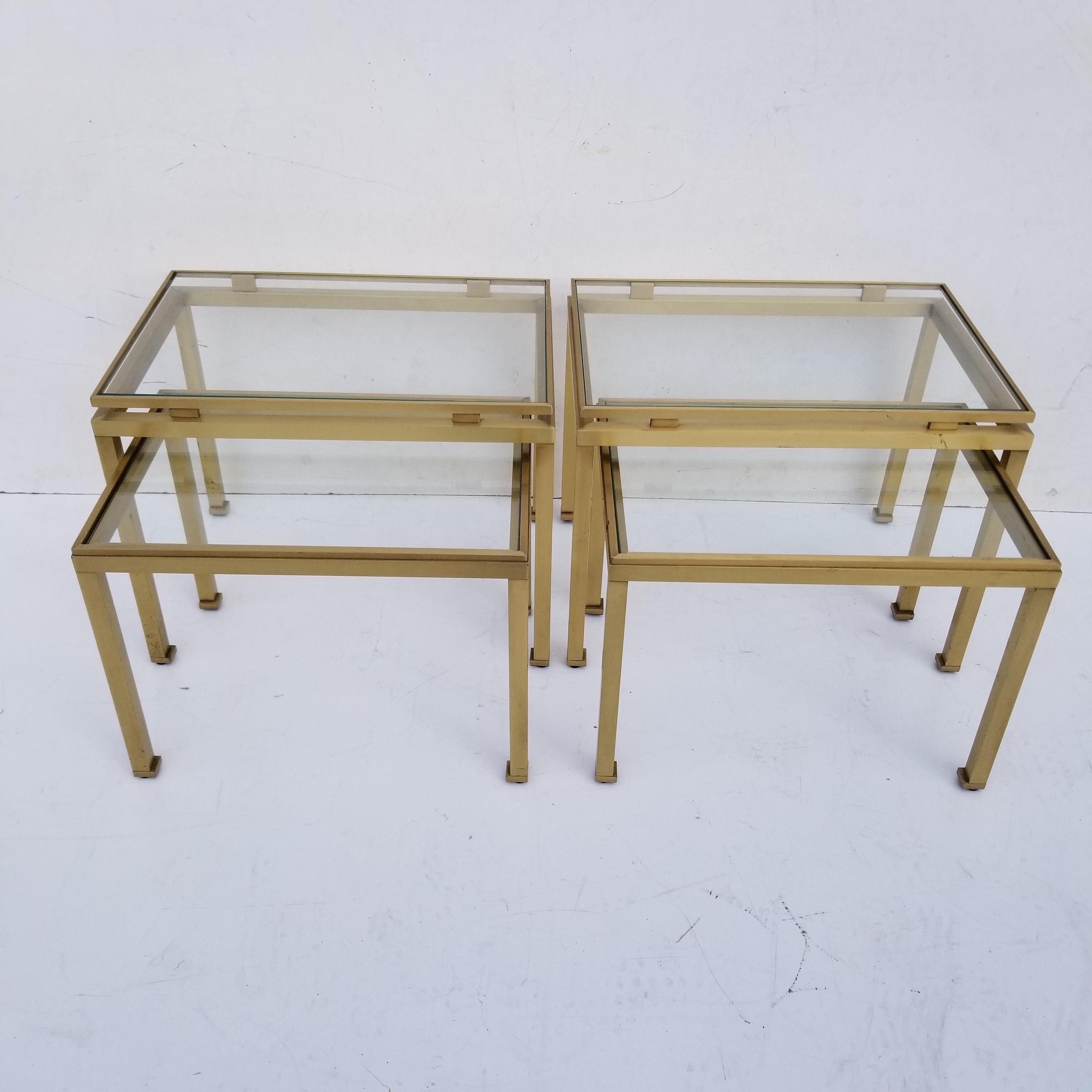 Pair of Guy Lefevre for Maison Jansen Brass and Glass Top Side Table For Sale 2