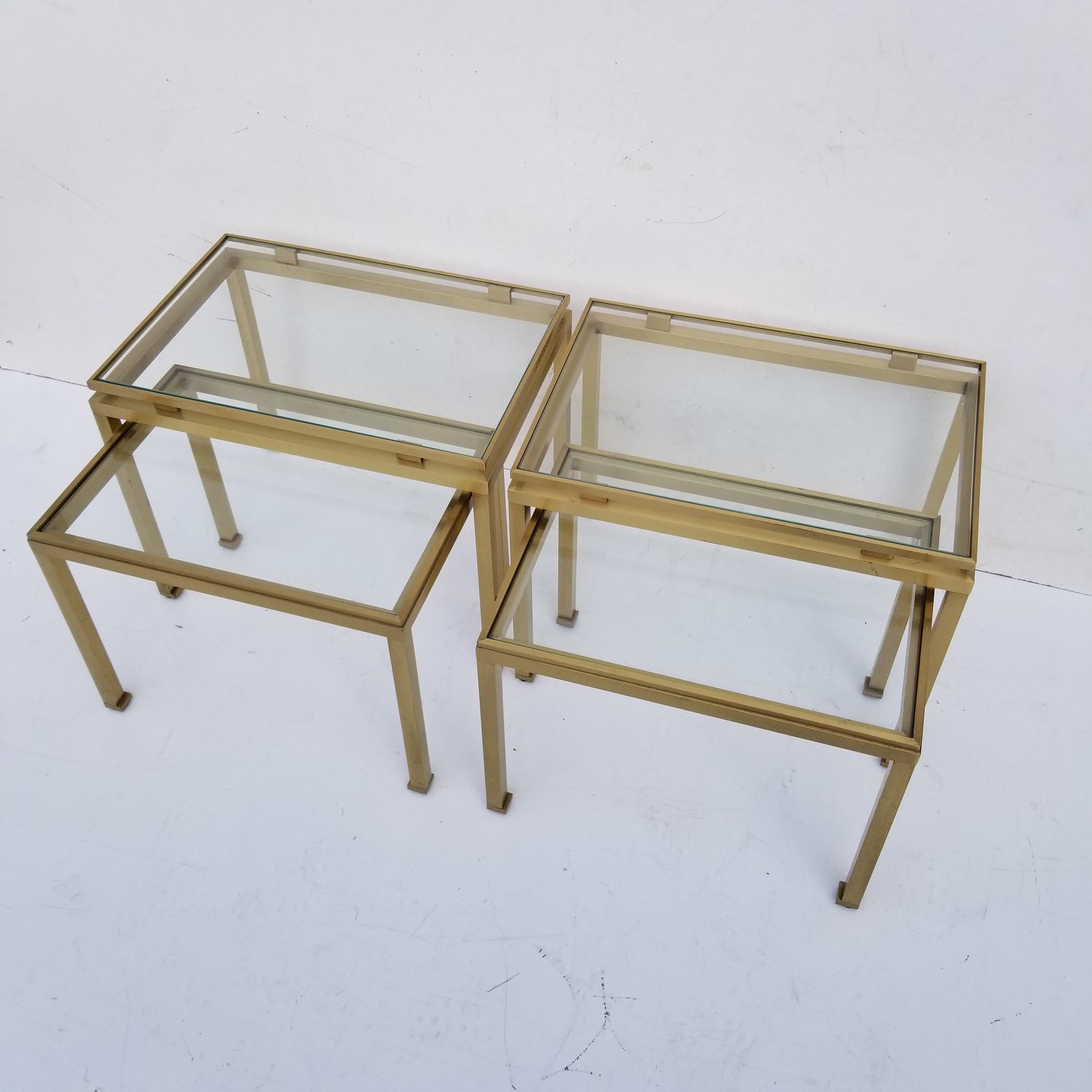 Pair of Guy Lefevre for Maison Jansen Brass and Glass Top Side Table For Sale 3