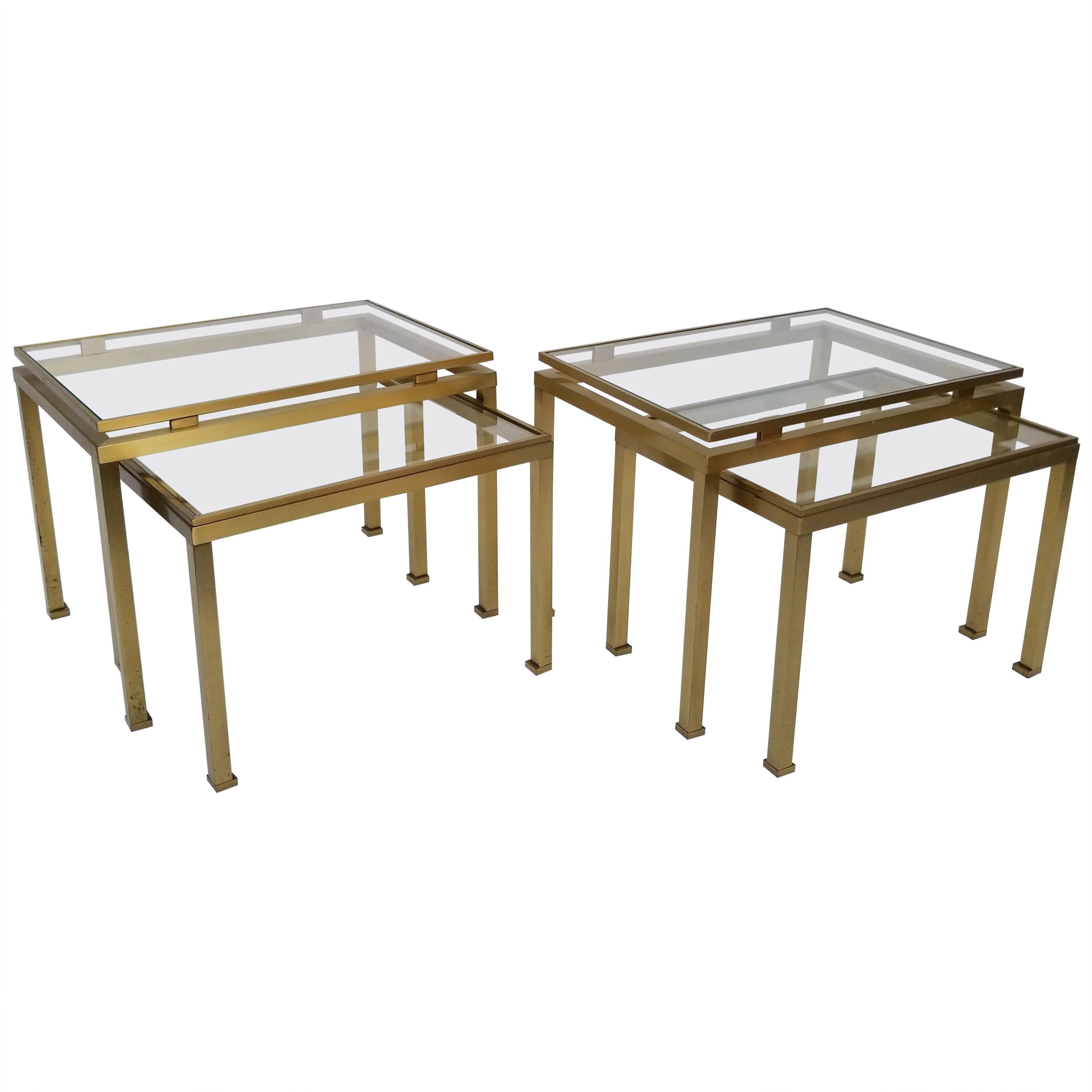 Pair of Guy Lefevre for Maison Jansen Brass and Glass Top Side Table For Sale