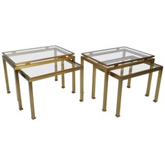 Pair of Guy Lefevre for Maison Jansen Brass and Glass Top Side Table