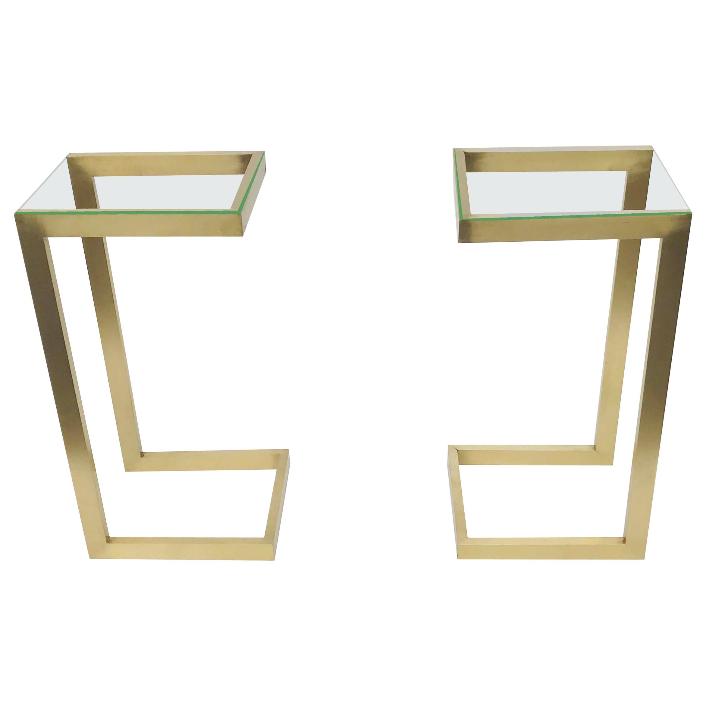 Pair of Guy Lefevre for Maison Jansen Brass & Glass Sofa Table