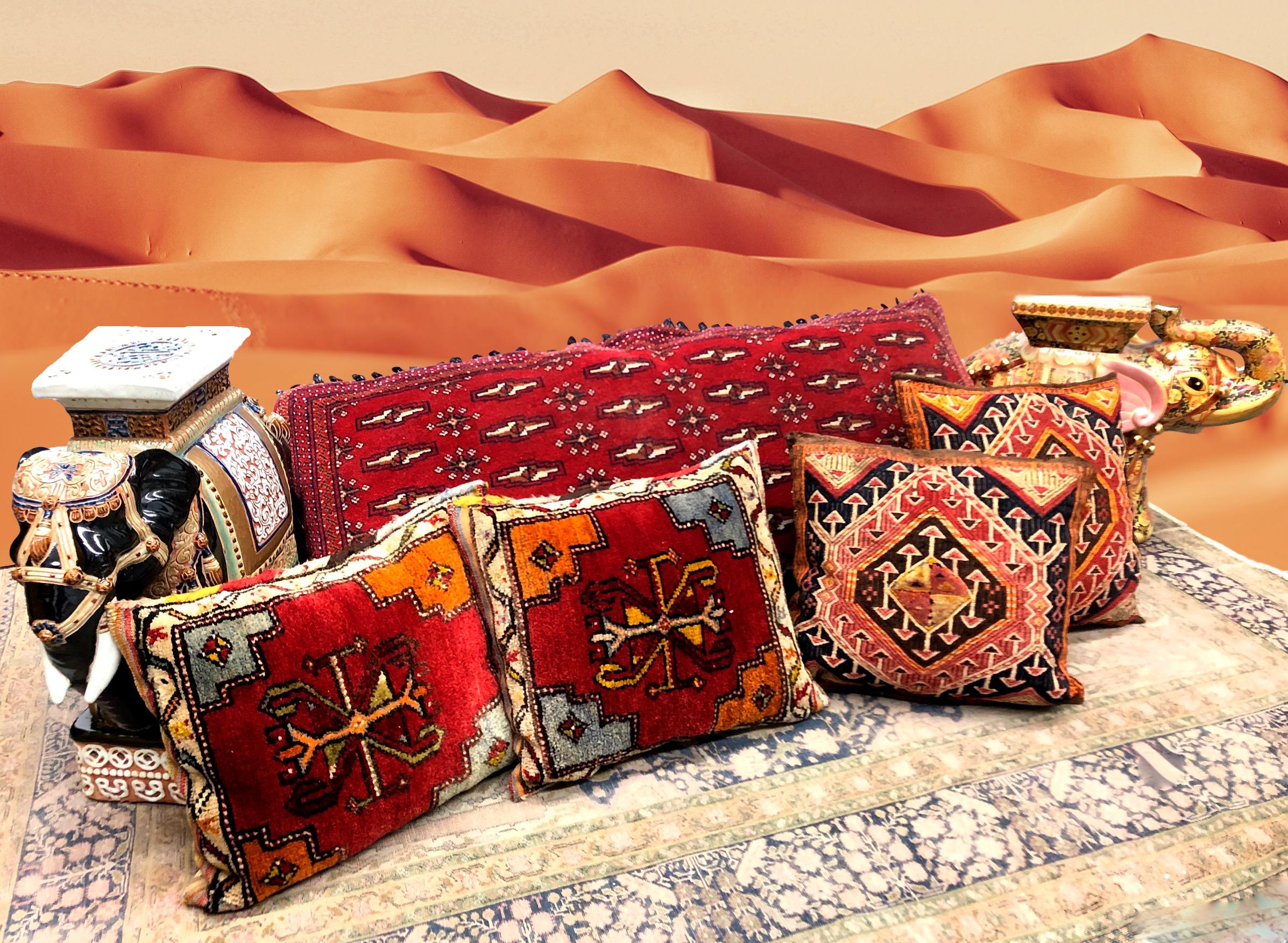 Pair of Gypsy Turkish Oriental Salt Bag or Rug Embroidery Pillows For Sale 4