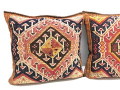 Pair of Gypsy Turkish Oriental Salt Bag or Rug Embroidery Pillows