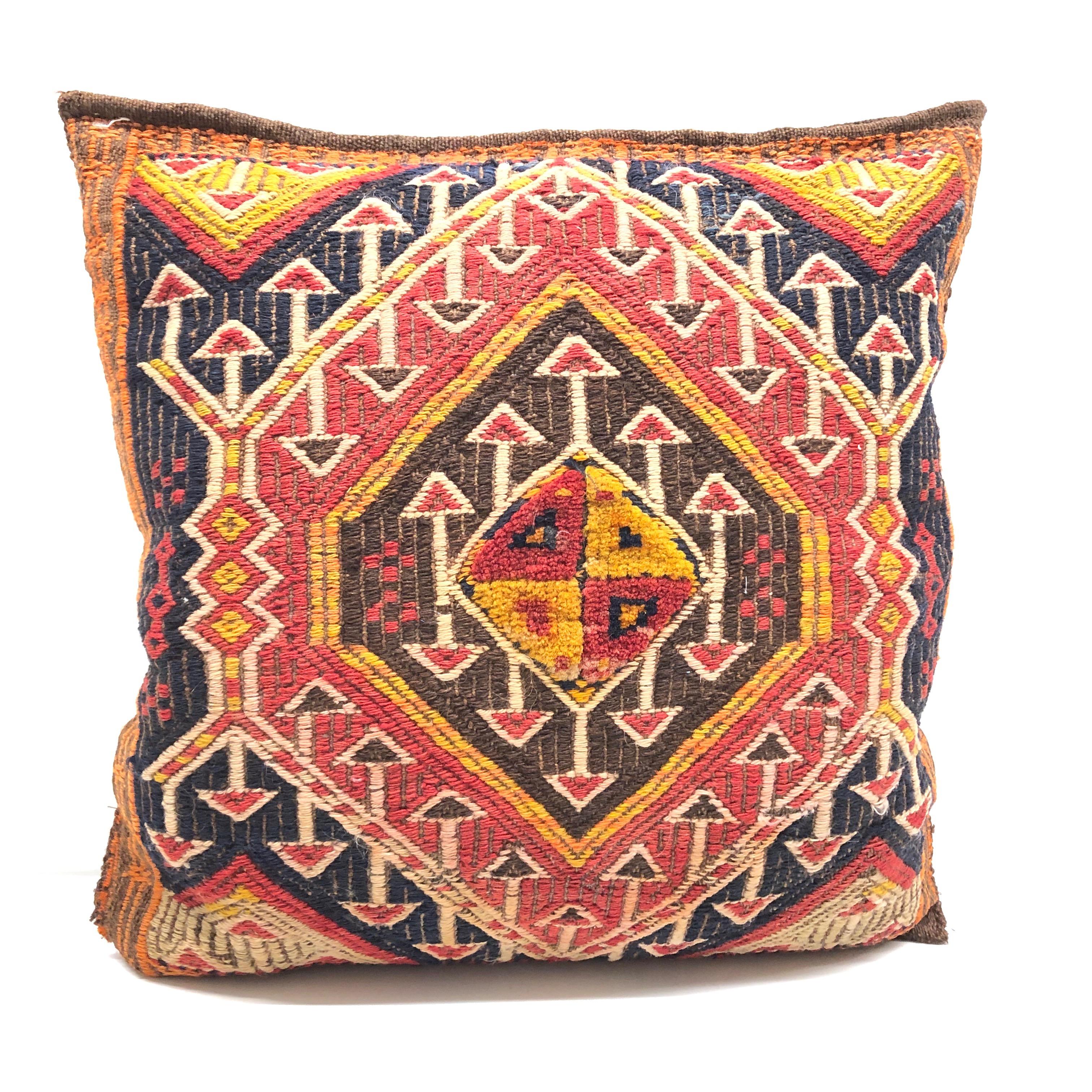 Early 20th Century Pair of Gypsy Turkish Oriental Salt Bag or Rug Embroidery Pillows For Sale