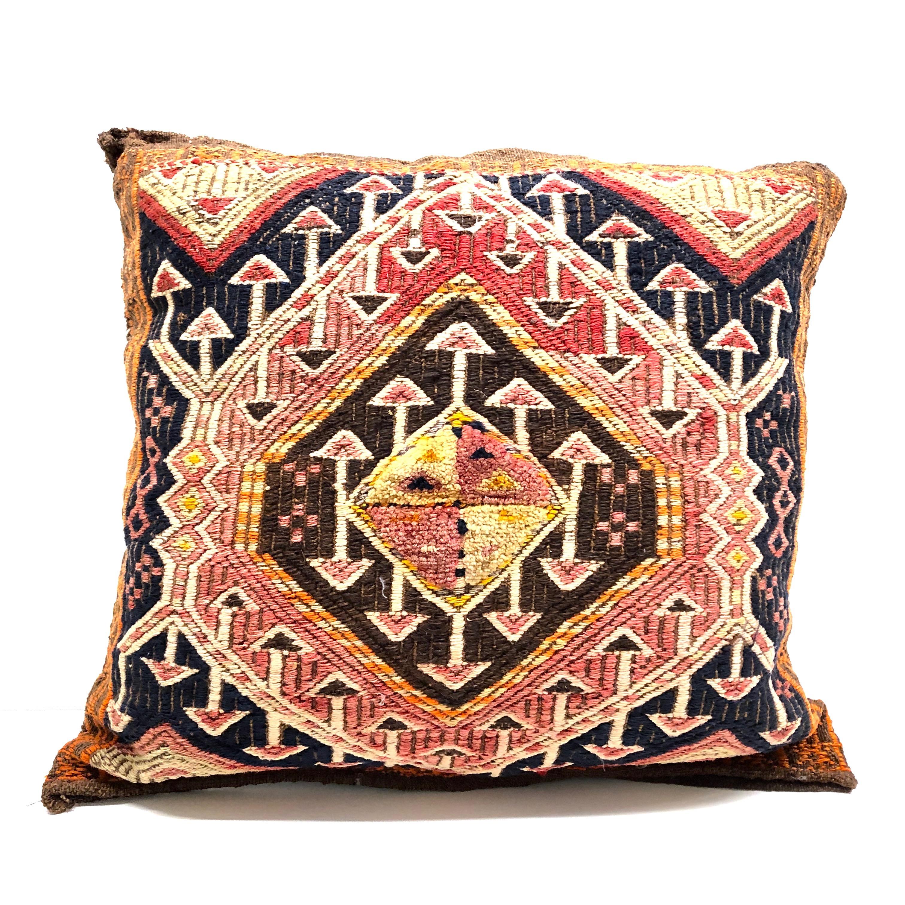 Pair of Gypsy Turkish Oriental Salt Bag or Rug Embroidery Pillows For Sale 1