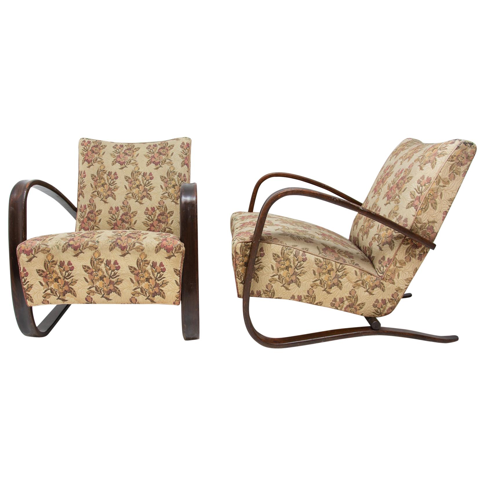 Pair of H-269 Armchairs Designed by Jindrich Halabala, 1930s