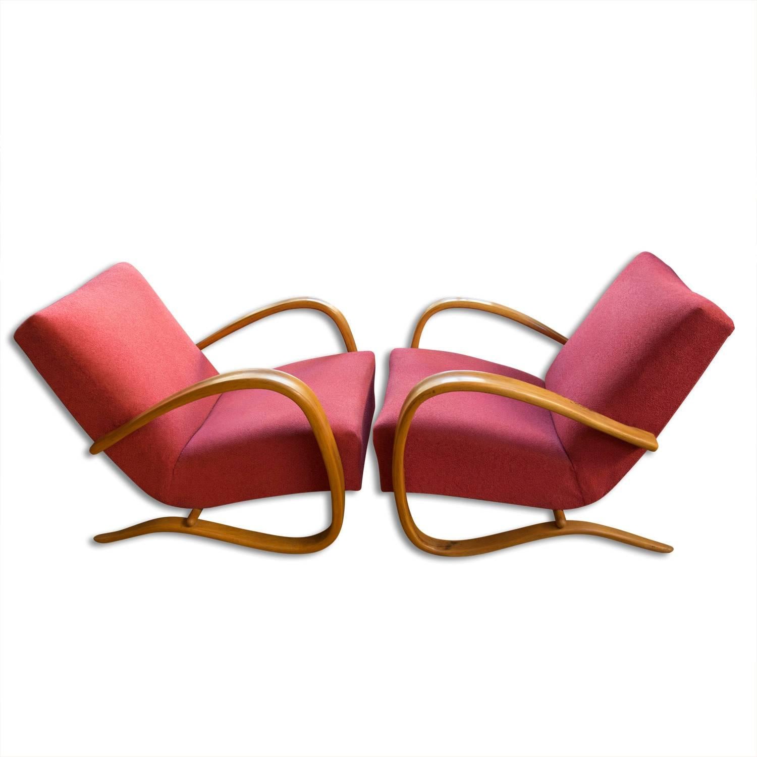 Art Deco Pair of H-269 Armchairs Designed by Jindrich Halabala for UP Závody Brno