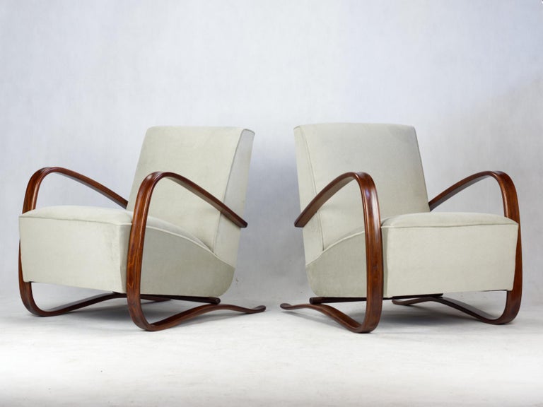 Art Deco Pair of H 269 Lounge Chairs by Jindřich Halabala for Up Závody Brno, 1930s