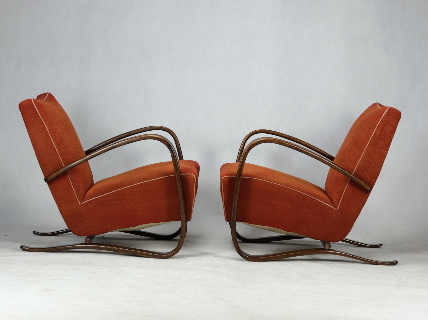 Czech Pair of H 269 Lounge Chairs by Jindřich Halabala for Up Závody Brno, 1930s