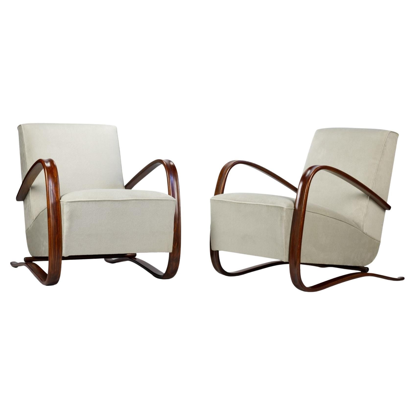 Pair of H 269 Lounge Chairs by Jindřich Halabala for Up Závody Brno, 1930s