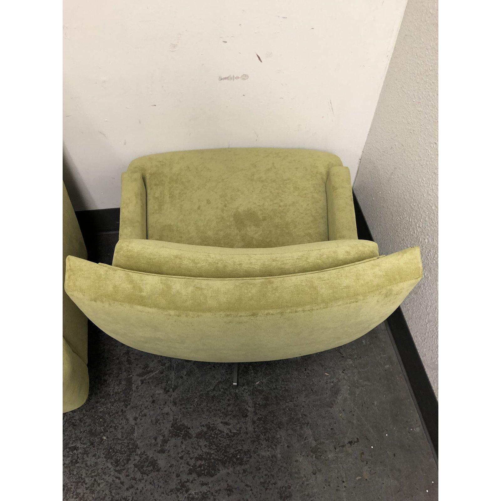 Pair of H B F Barbara Barry Pastel Green Upholstered Scoop Chairs For Sale 2
