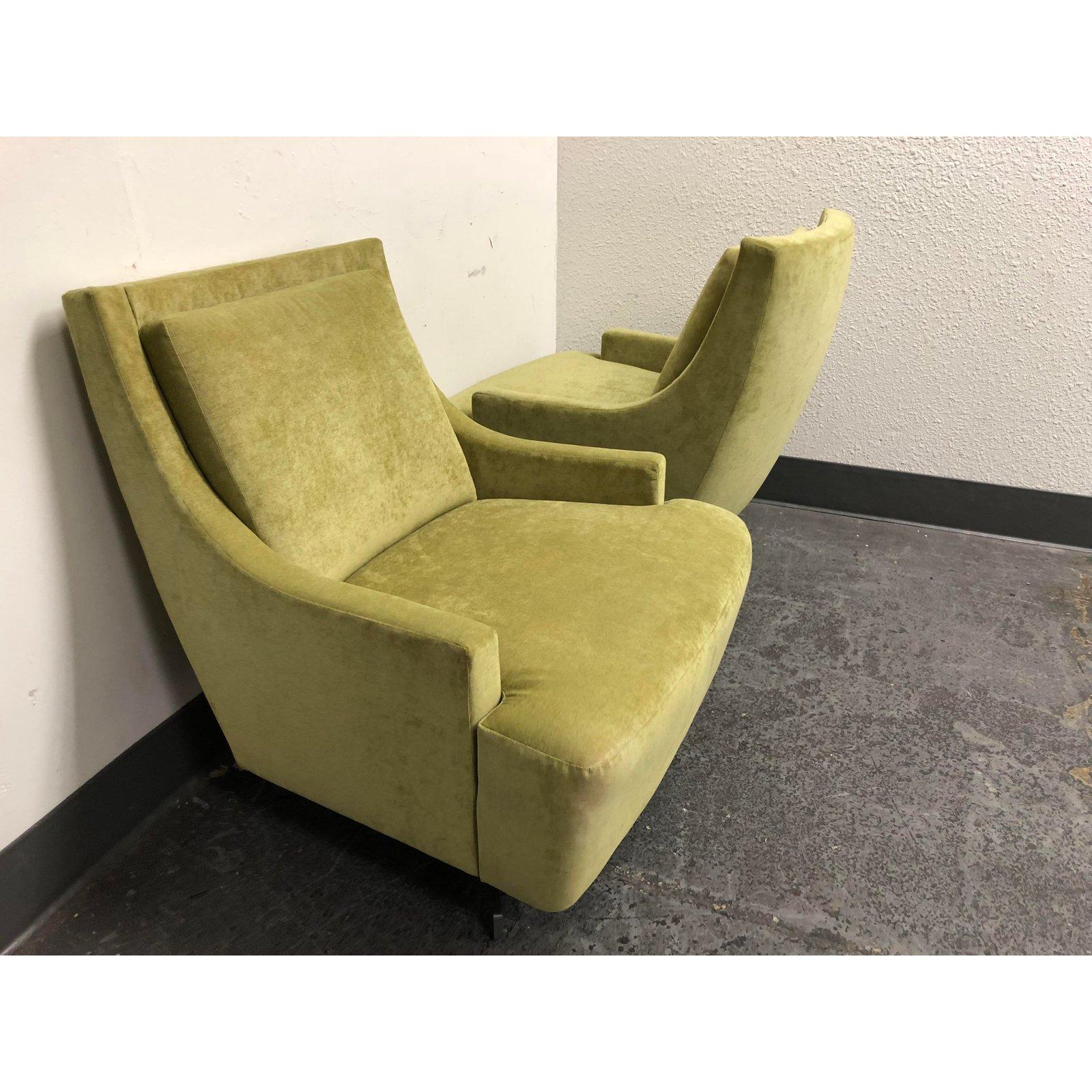 Modern Pair of H B F Barbara Barry Pastel Green Upholstered Scoop Chairs For Sale