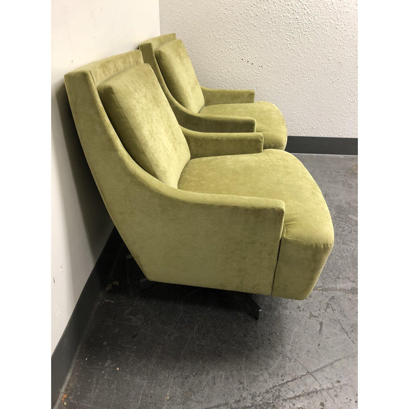 American Pair of H B F Barbara Barry Pastel Green Upholstered Scoop Chairs For Sale