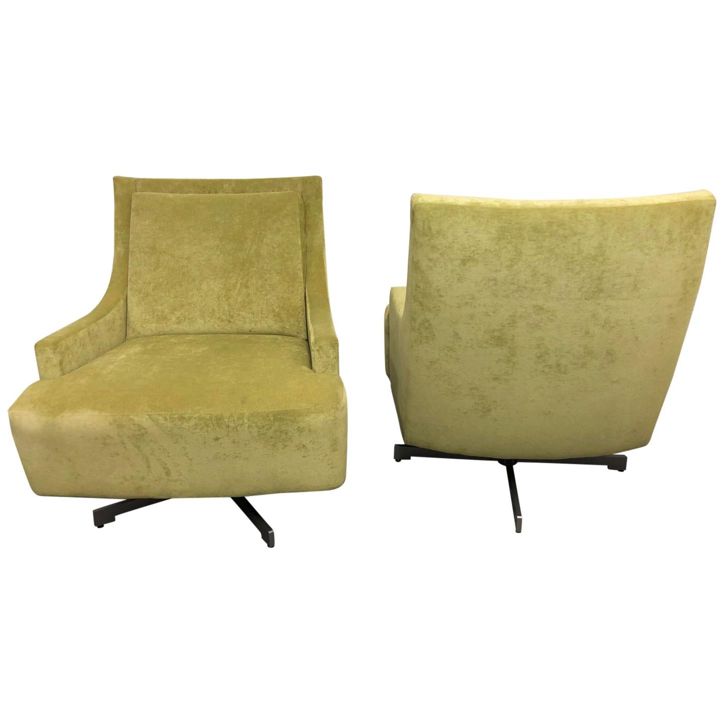Pair of H B F Barbara Barry Pastel Green Upholstered Scoop Chairs For Sale