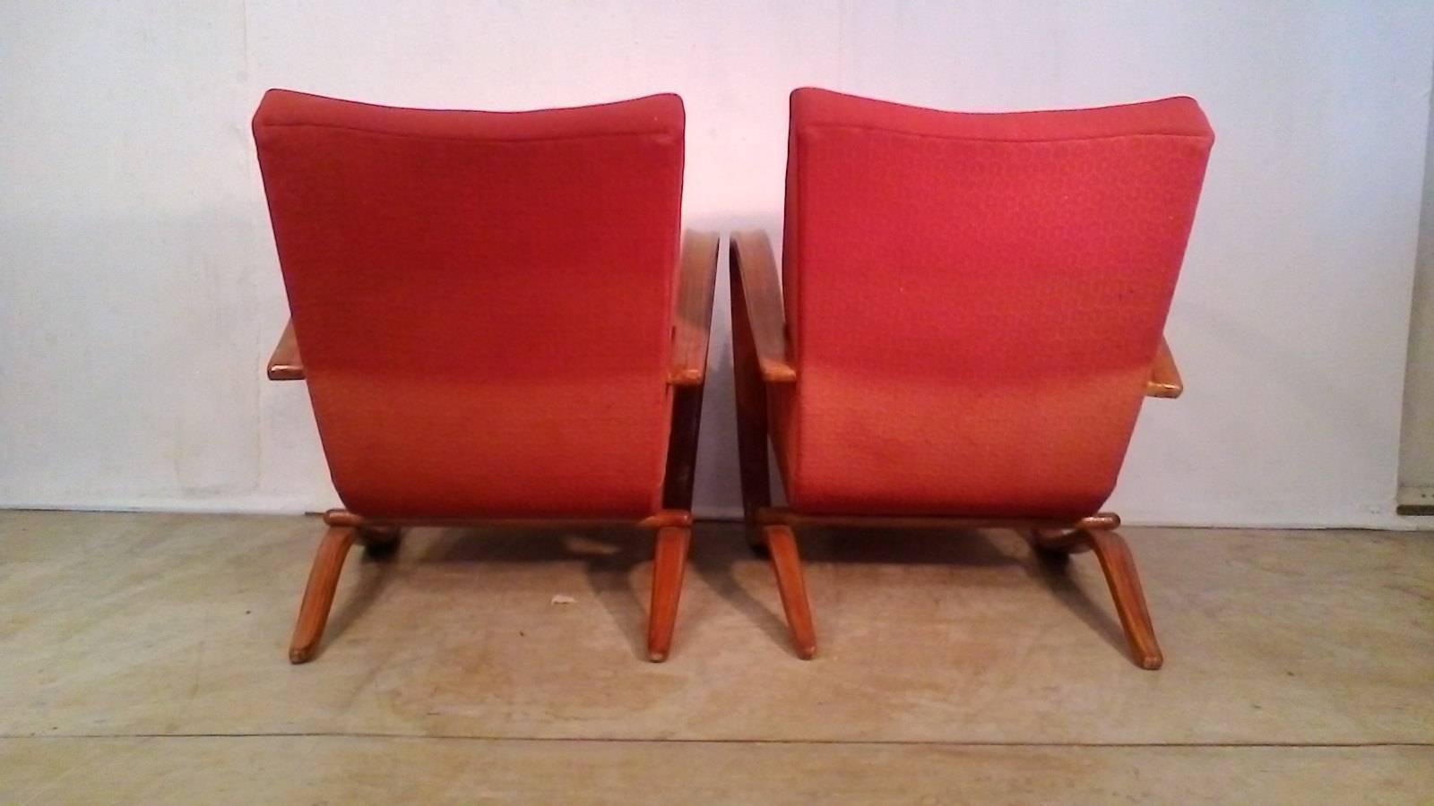 Mid-20th Century Pair of H269 Armchairs by Jindrich Halabala in Original Upholstery, 1930