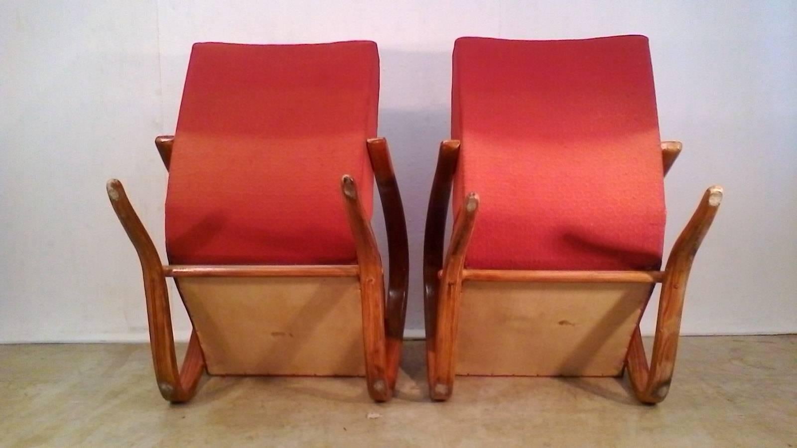 Fabric Pair of H269 Armchairs by Jindrich Halabala in Original Upholstery, 1930