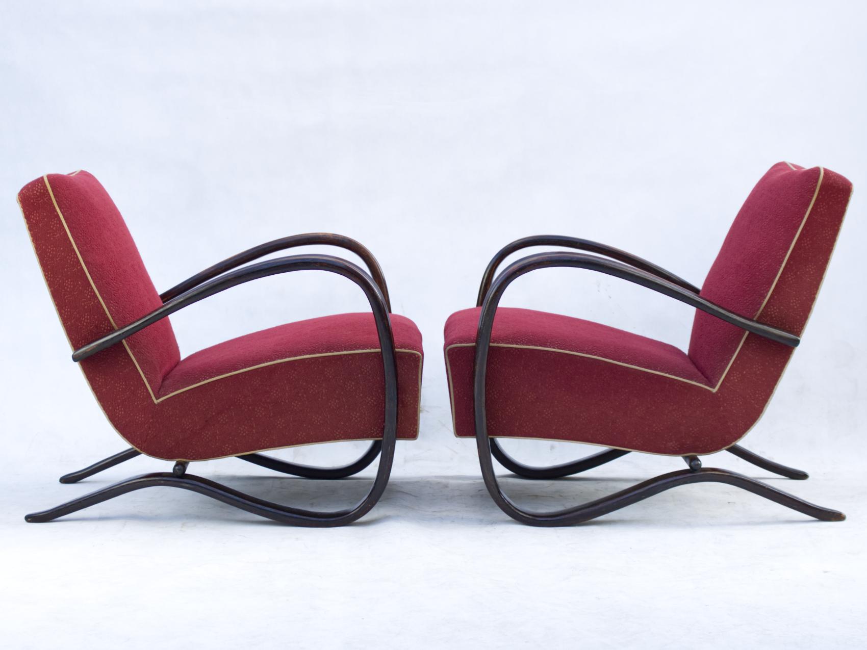 Art Deco Pair of H269 Lounge Chairs by Jindřich Halabala for UP Závody Brno, 1930s