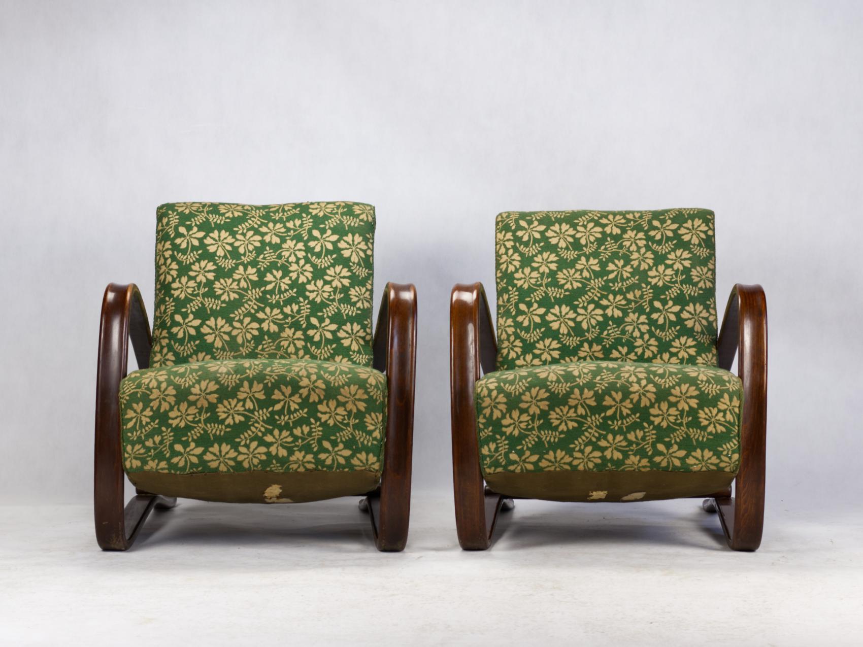 Czech Pair of H269 Lounge Chairs by Jindřich Halabala for Up Závody Brno, 1930s