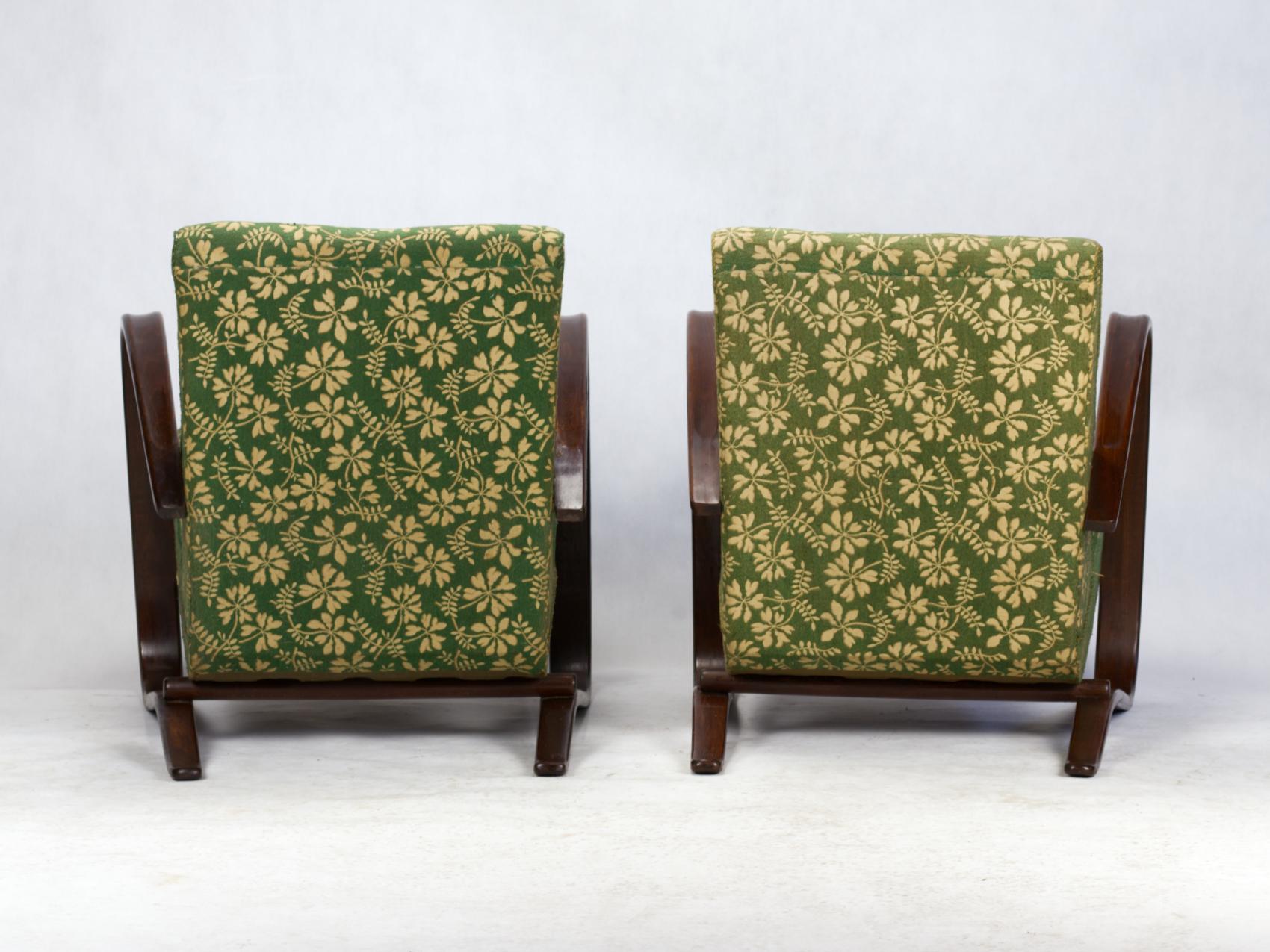 Mid-20th Century Pair of H269 Lounge Chairs by Jindřich Halabala for Up Závody Brno, 1930s