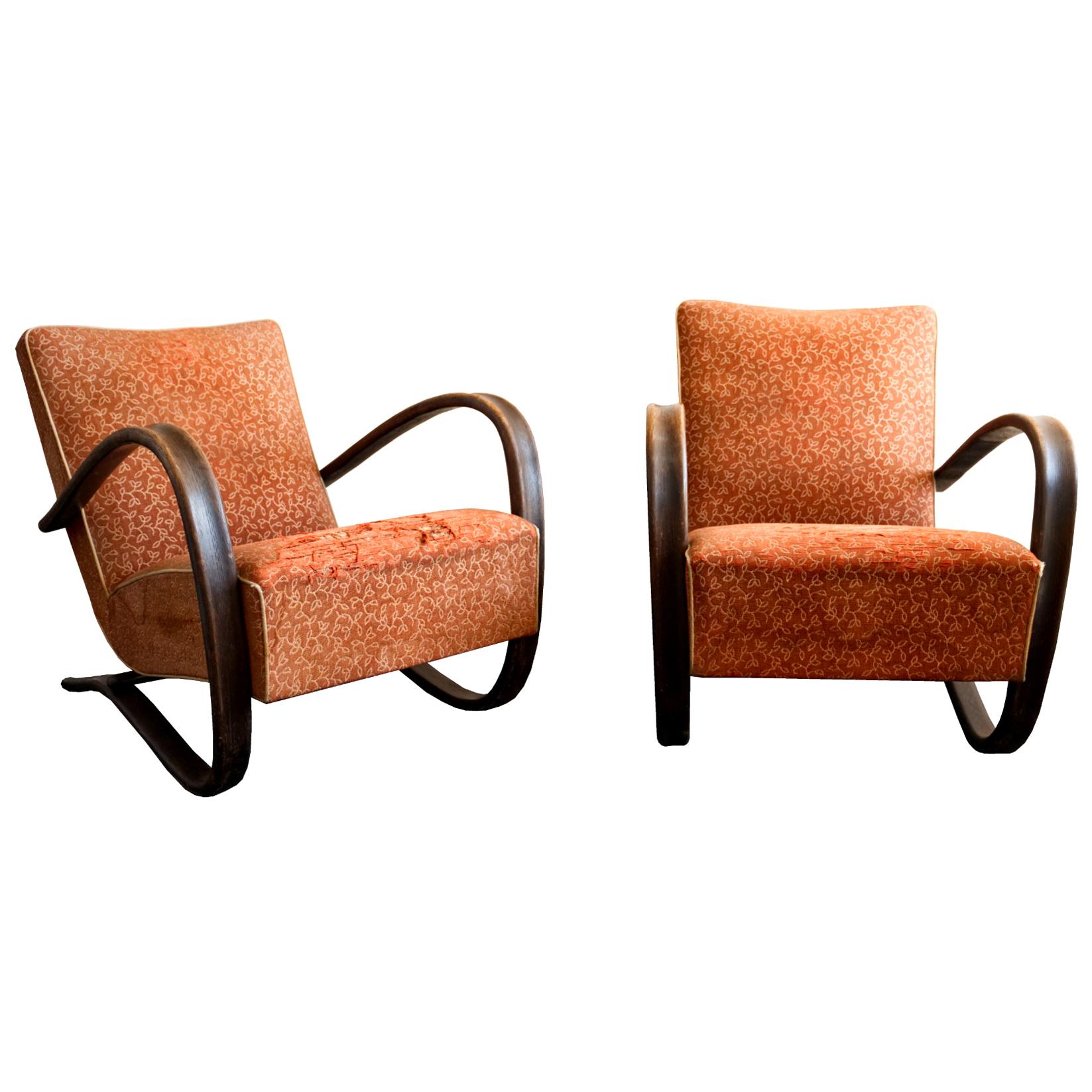 Pair of H269 Lounge Chairs by Jindrich Halabala for UP Závody Brno, 1930s
