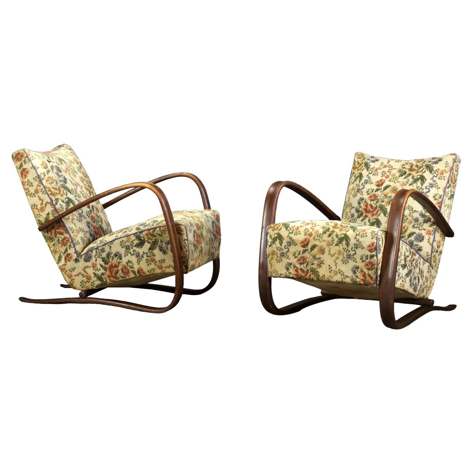 Pair of H269 Lounge Chairs by Jindřich Halabala for UP Závody Brno, 1930s