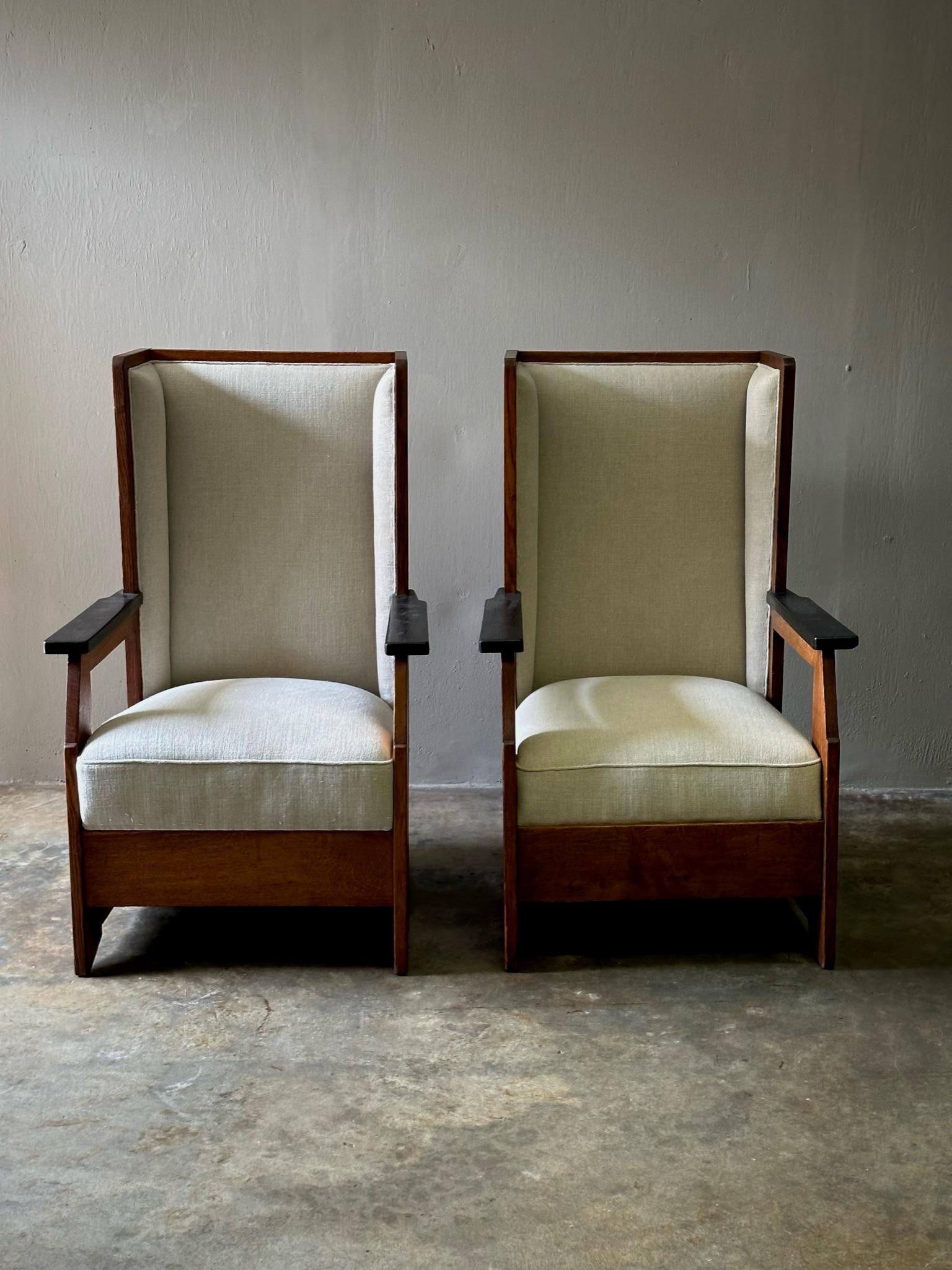 Pair of Haagse School High Back Armchairs In Good Condition For Sale In Los Angeles, CA