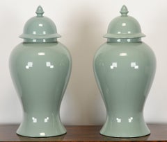 Pair of Haeger Celadon Ginger Jars, 1980s