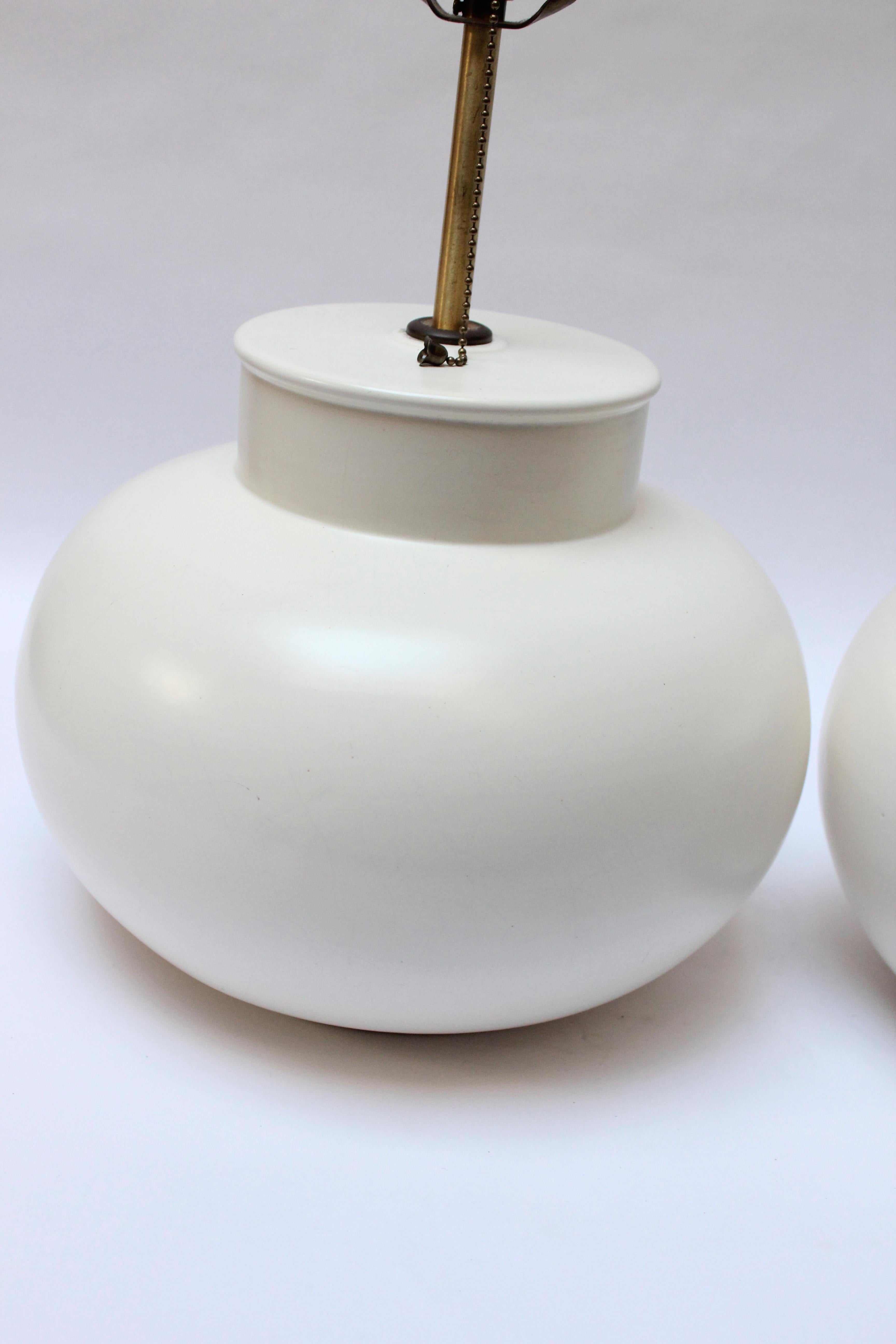 Pair of Haeger Mid-Century Matte White Ceramic Table Lamps with Shades	 1