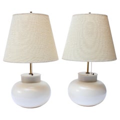 Pair of Haeger Mid-Century Matte White Ceramic Table Lamps with Shades	