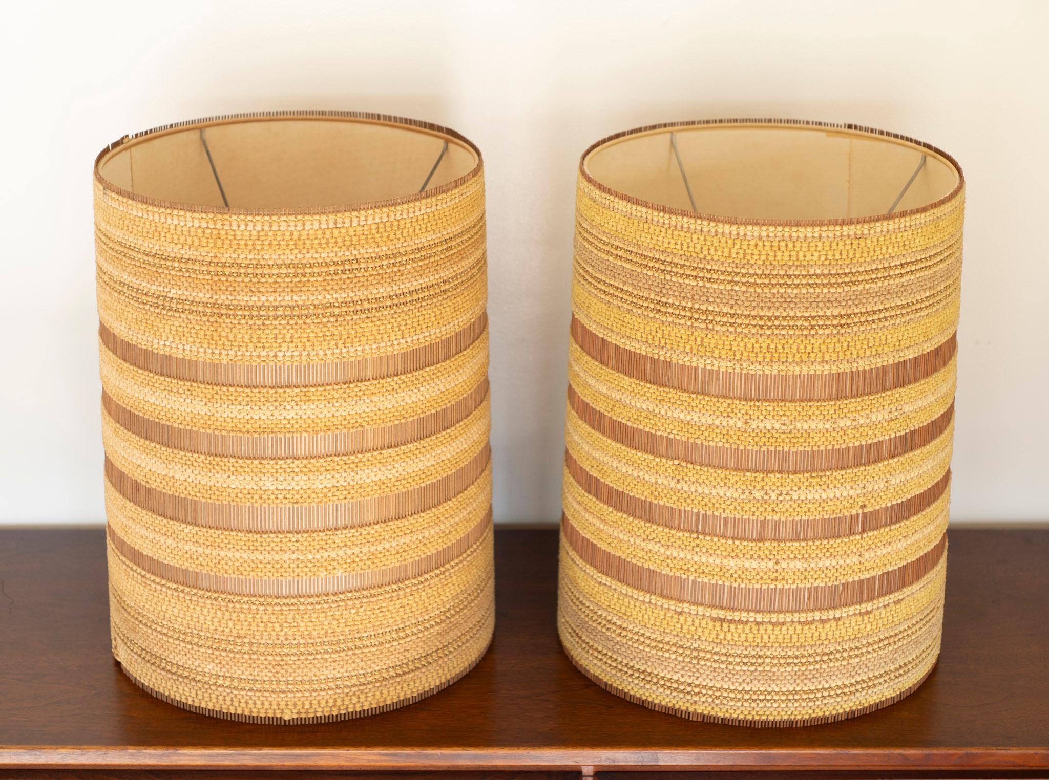 Pair of Haeger Volcanic Glaze Olive Green Cermaic Lamps Maria Kipp Shades Italy 4