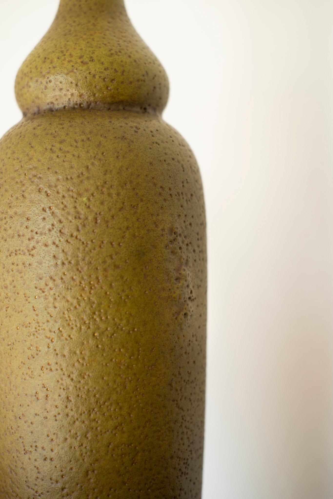 Brass Pair of Haeger Volcanic Glaze Olive Green Cermaic Lamps Maria Kipp Shades Italy