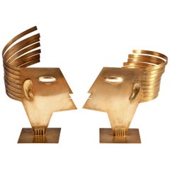 Pair of Hagenauer Style Brass Figural Female Sculptures