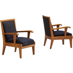 Pair of Hague School H. Pander & Zonen Lounge Chairs in Solid Oak