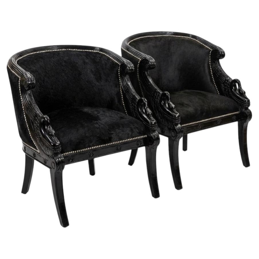 Paar Hair-On Cowhide Barrel-Back Club Chairs