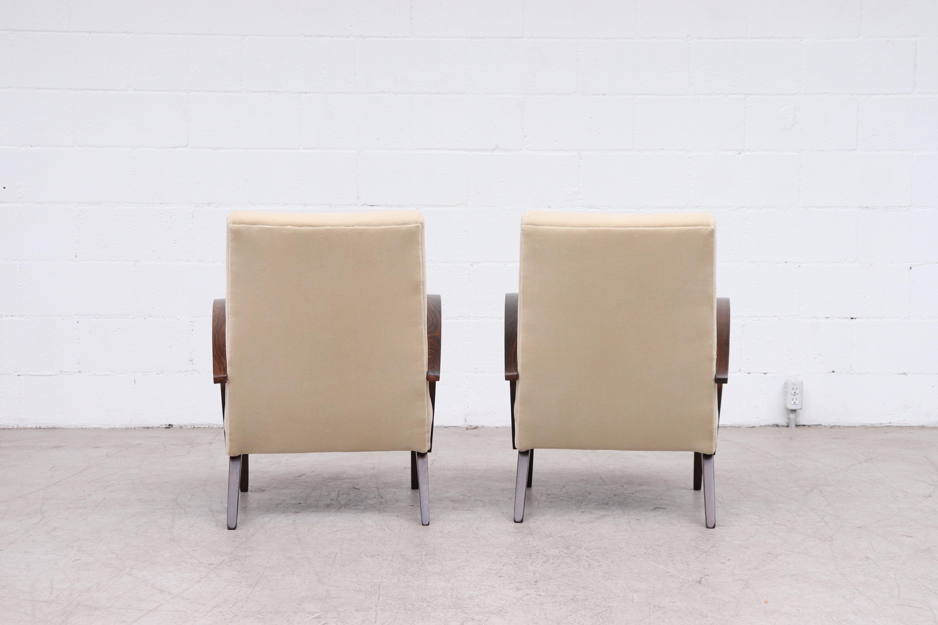 Mid-Century Modern Pair of Halabala Style Cream Upholstered Lounge Chairs