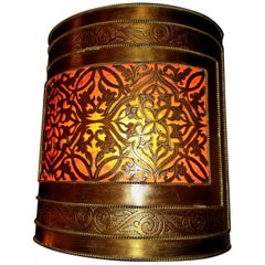 Pair of Half Cylindrical Moroccan Copper Wall Sconce, Orange Effect