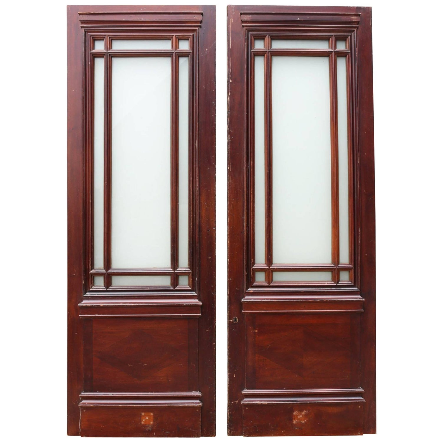 Pair Of Half Glazed Mahogany Interior Double Doors