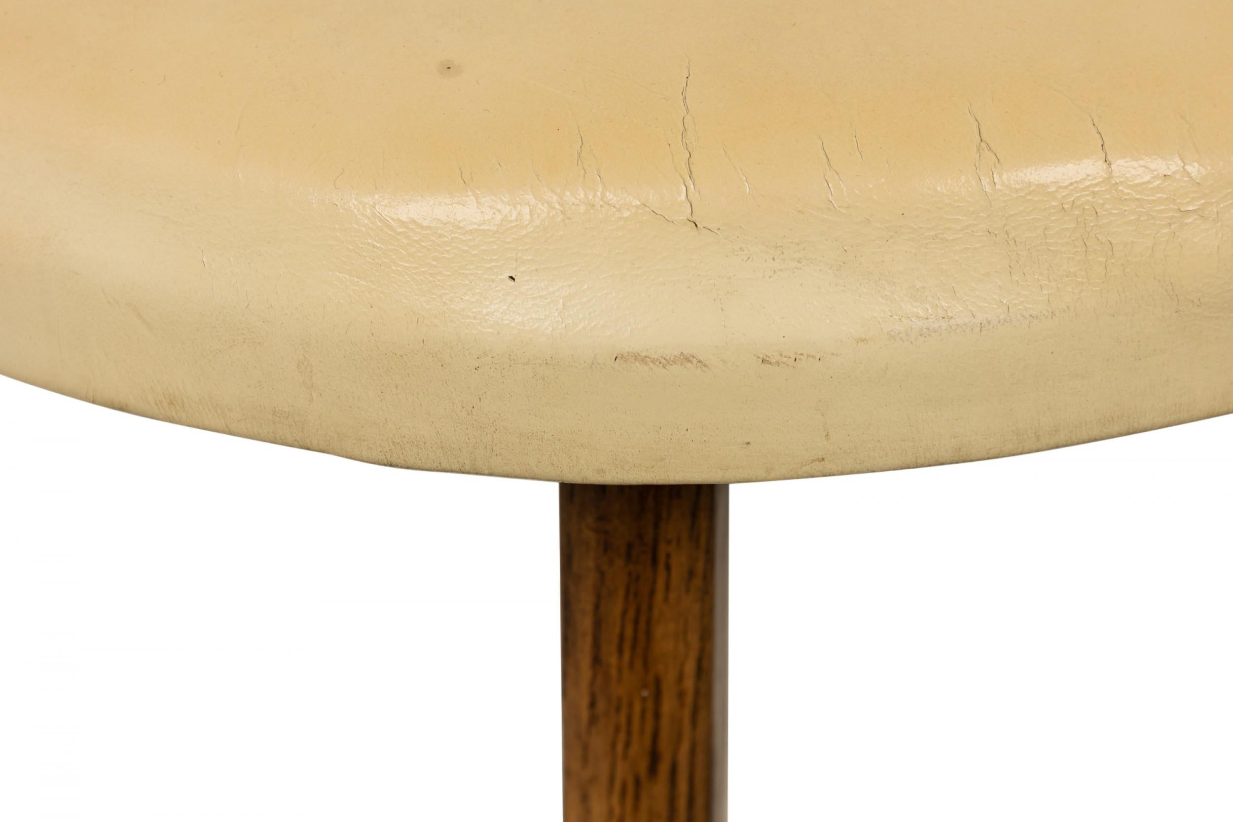 Pair of Half Moon Beige Leather and Walnut Footstools For Sale 3
