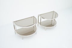 Pair of Half Round Side or Bedside Tables in Chrome, 1970s