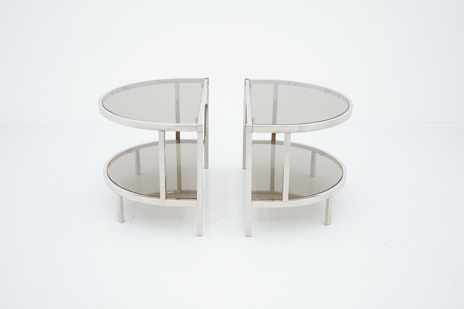 European Pair of Half Round Side or Bedside Tables in Chrome, 1970s