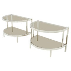 Pair of Half Round Side or Bedside Tables in Chrome, 1970s