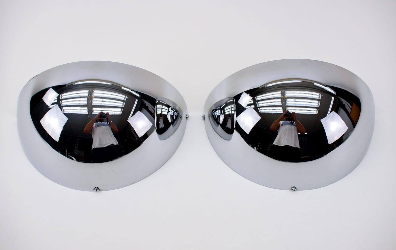 Late 20th Century Pair of Half Round Space Age Chrome Wall Lamps by Leola, 1970s Germany