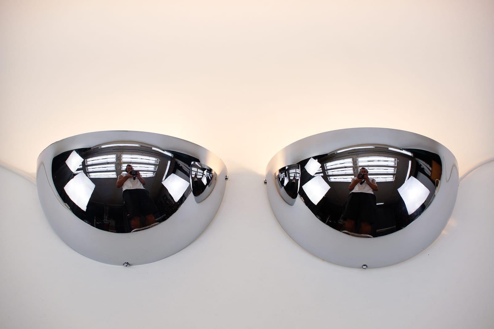 Pair of Half Round Space Age Chrome Wall Lamps by Leola, 1970s Germany 1