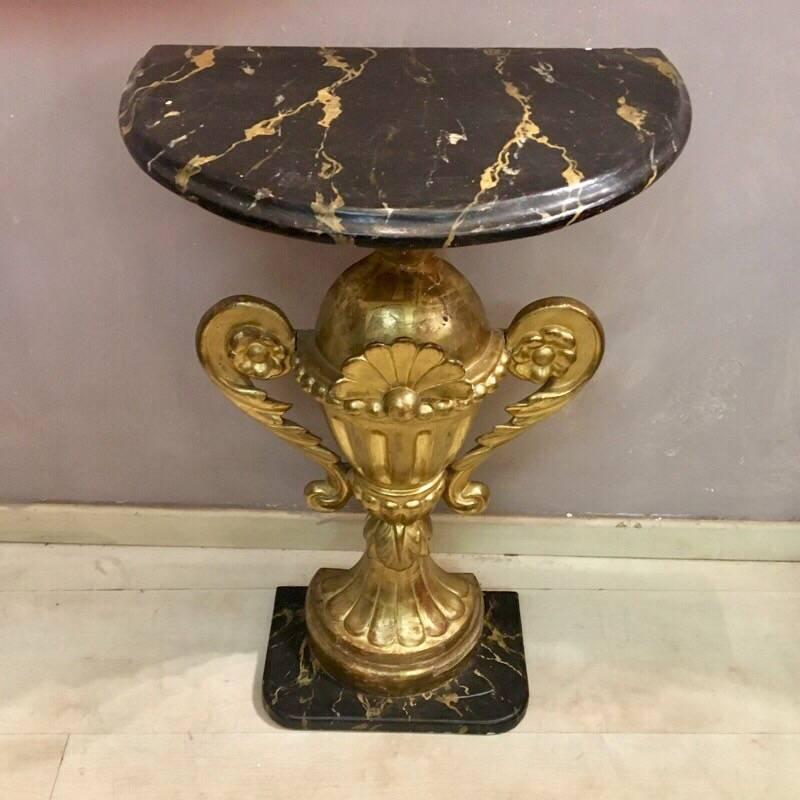 Italian Pair of Half Round Tables Gold Leaf, Late 19th Century For Sale