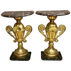 Pair of Half Round Tables Gold Leaf, Late 19th Century