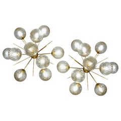 Pair of "half-sputnik" Wall Lights in Brass and Murano Glass