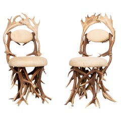 Pair of Hall Antler Horn Chairs by Schirato, Italy